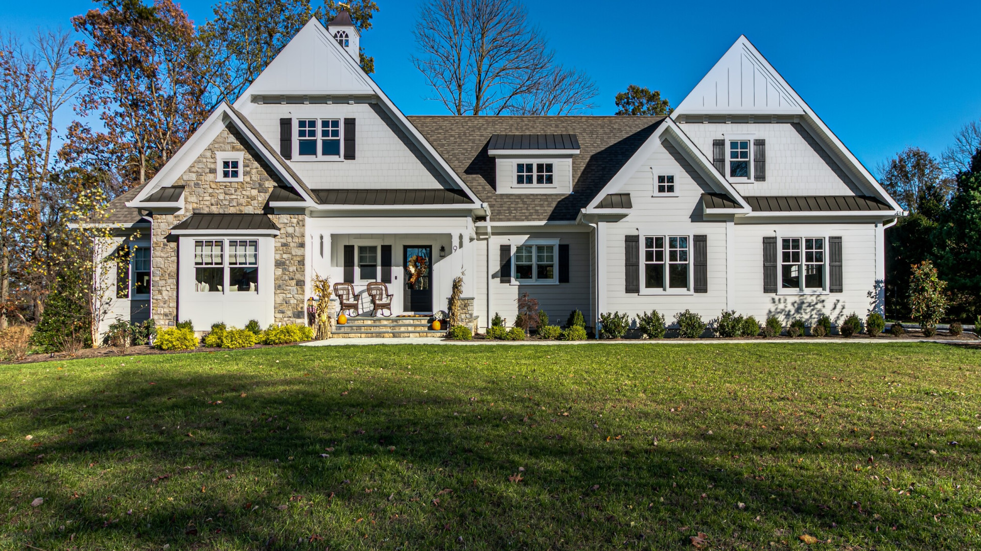 Front view of custom modern farmhouse, New Jersey