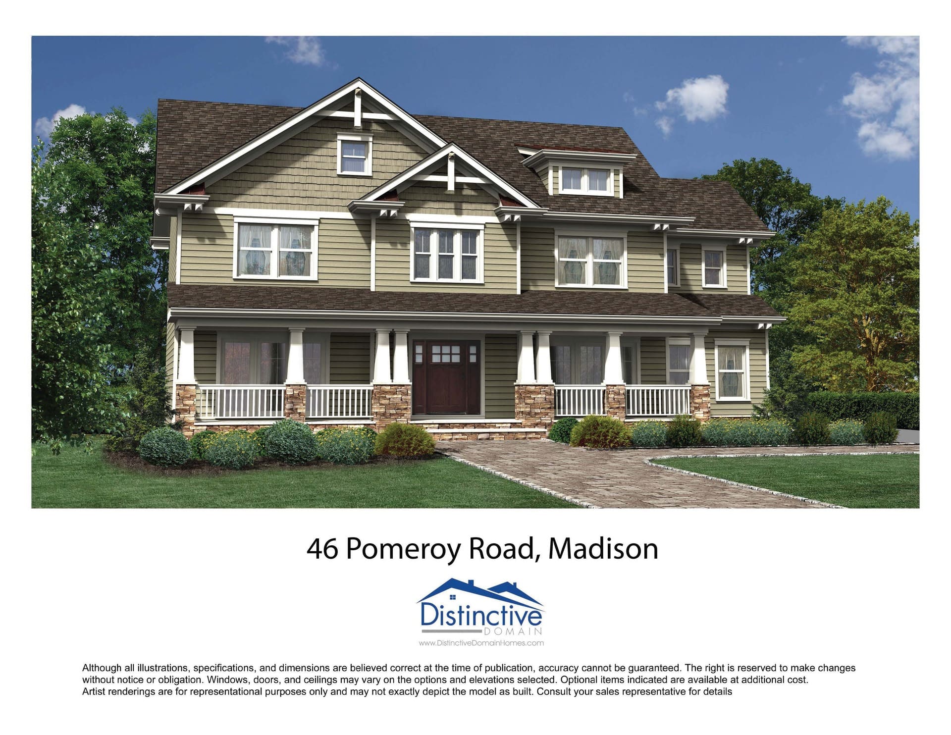 Custom home exterior by Distinctive Domain, custom home builder serving Tewksbury, NJ